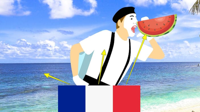 Ассоциация цветов флага Франции с морем, мимом и арбузом